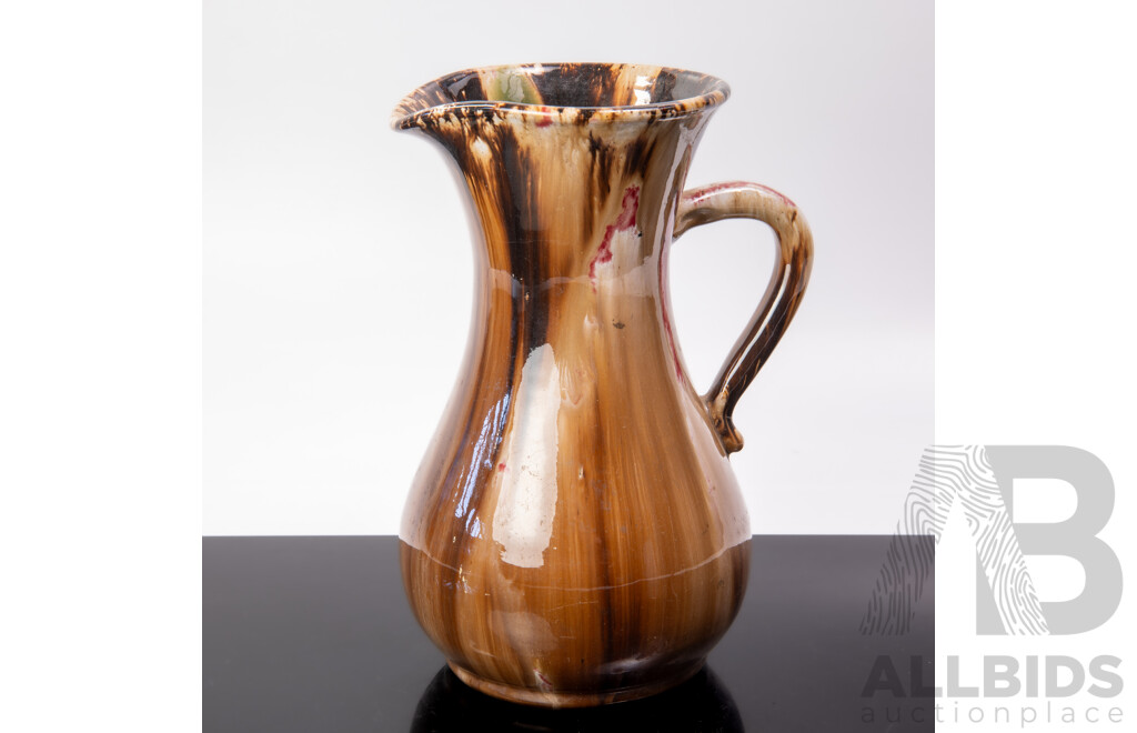Vintage Australian Tasmanian John Campbell Pottery Jug with Brown & Crimson  Glaze
