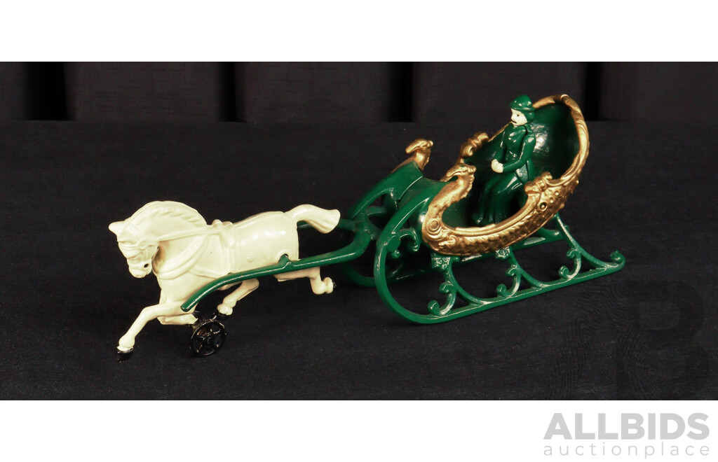 Vintage Hubley Cast Iron Horse Drawn Sleigh and Driver