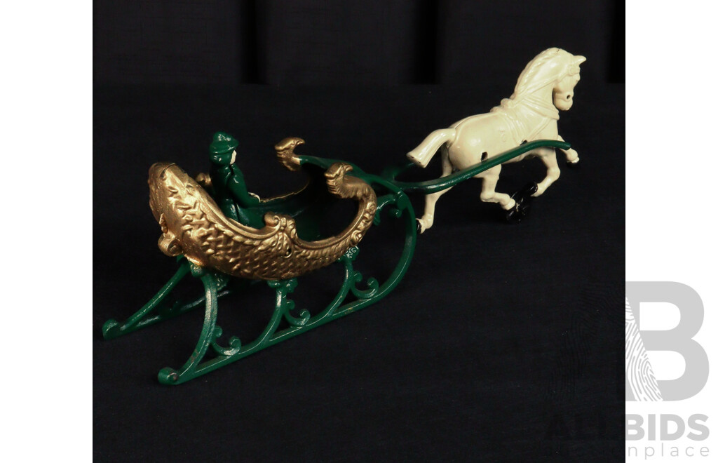 Vintage Hubley Cast Iron Horse Drawn Sleigh and Driver