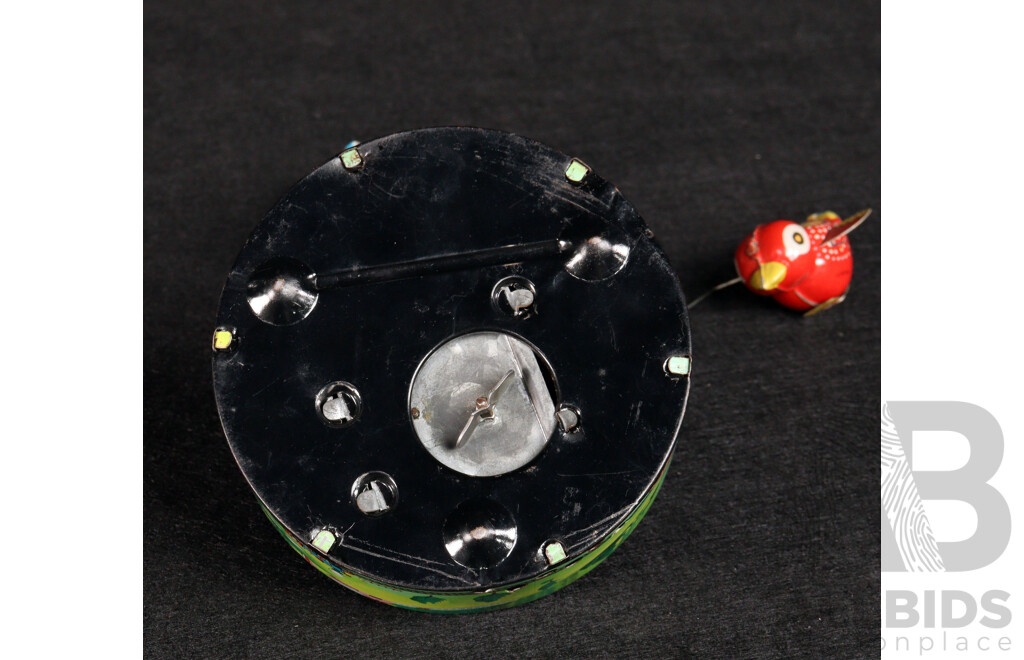Vintage T.R.S Pressed Steel Clockwork Chirping/Rotating Bird Toy, Made in Japan