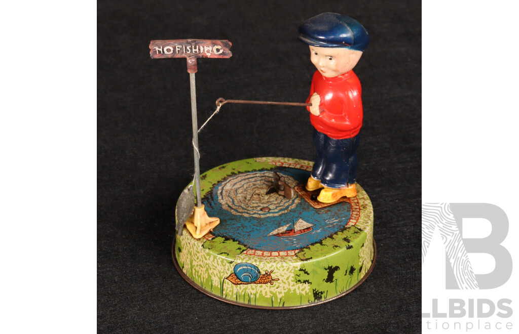 Vintage Mettoy Clockwork Billy the Fisherman Toy, Made in Great Britain