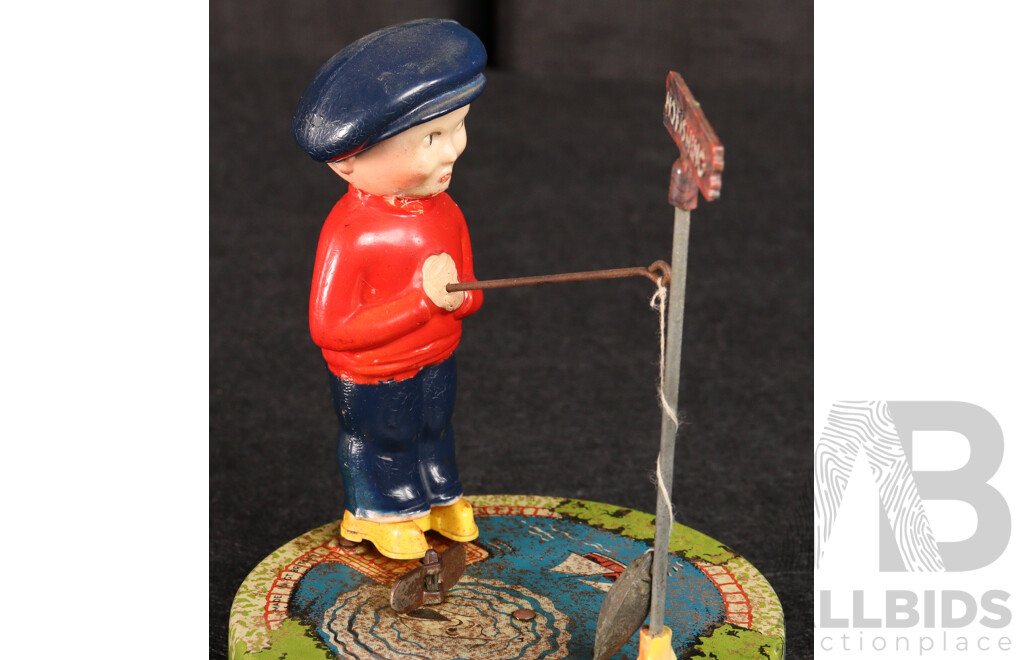 Vintage Mettoy Clockwork Billy the Fisherman Toy, Made in Great Britain