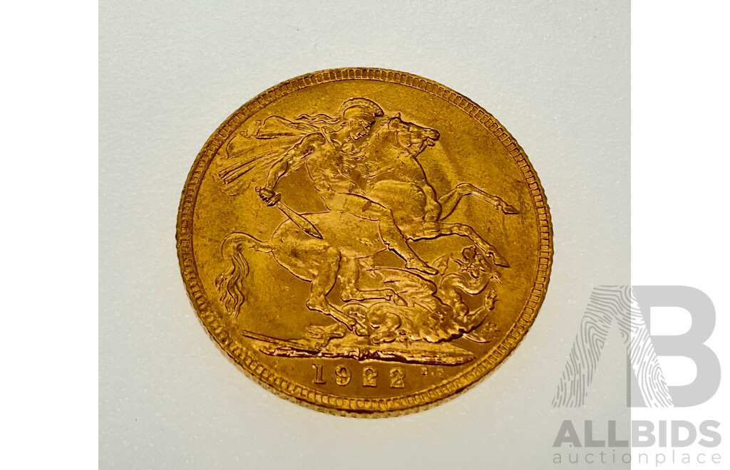 Australian 1922 KGV Gold Sovereign, Perth Mint .917
