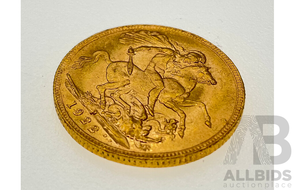 Australian 1922 KGV Gold Sovereign, Perth Mint .917