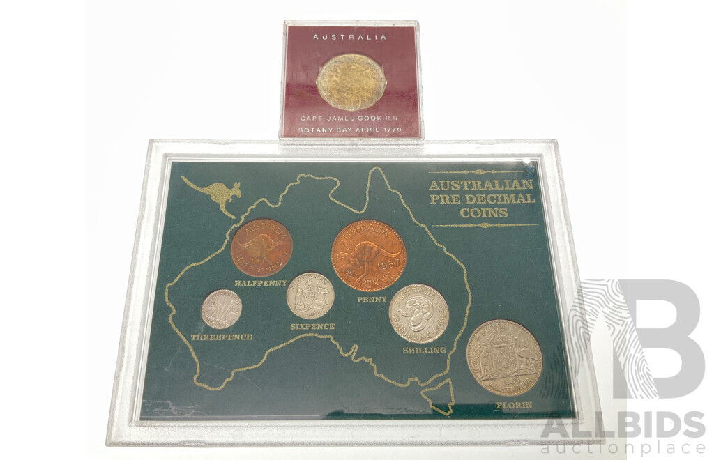 Australian Predecimal Coin Set with 1966 Round Silver Fifty Cent