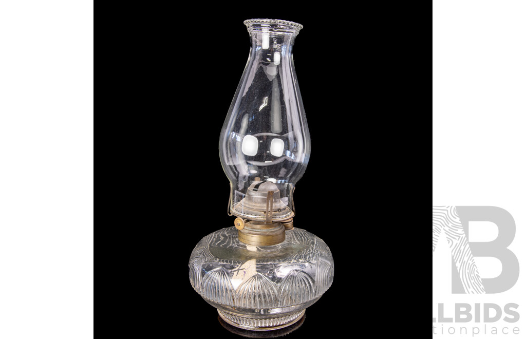 Antique Crown Crystal Oil Lamp with Glass Base & Font, with Glass Chimney