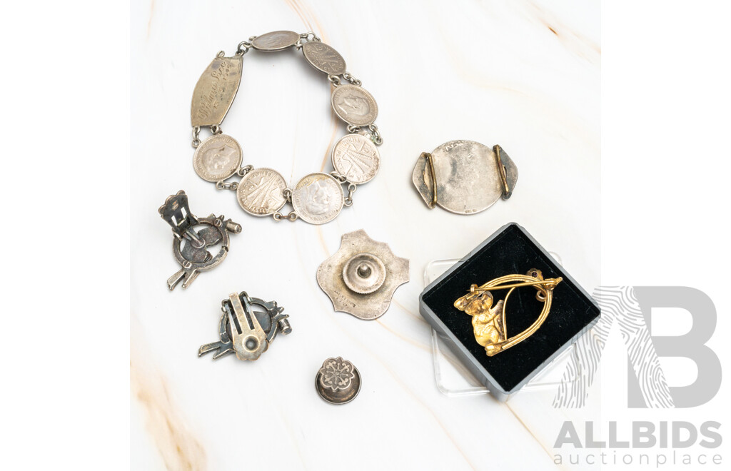 Pre 1850 Australia Map & Boomerang Sterling Silver Belt Buckle with Collection of Antique & Vintage Australian Jewellery