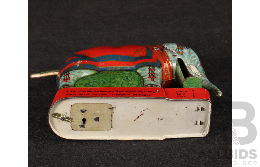 Vintage Saalheimer & Strauss Pressed Steel Royal ''Trick'' Elephant Bank, Made in Germany