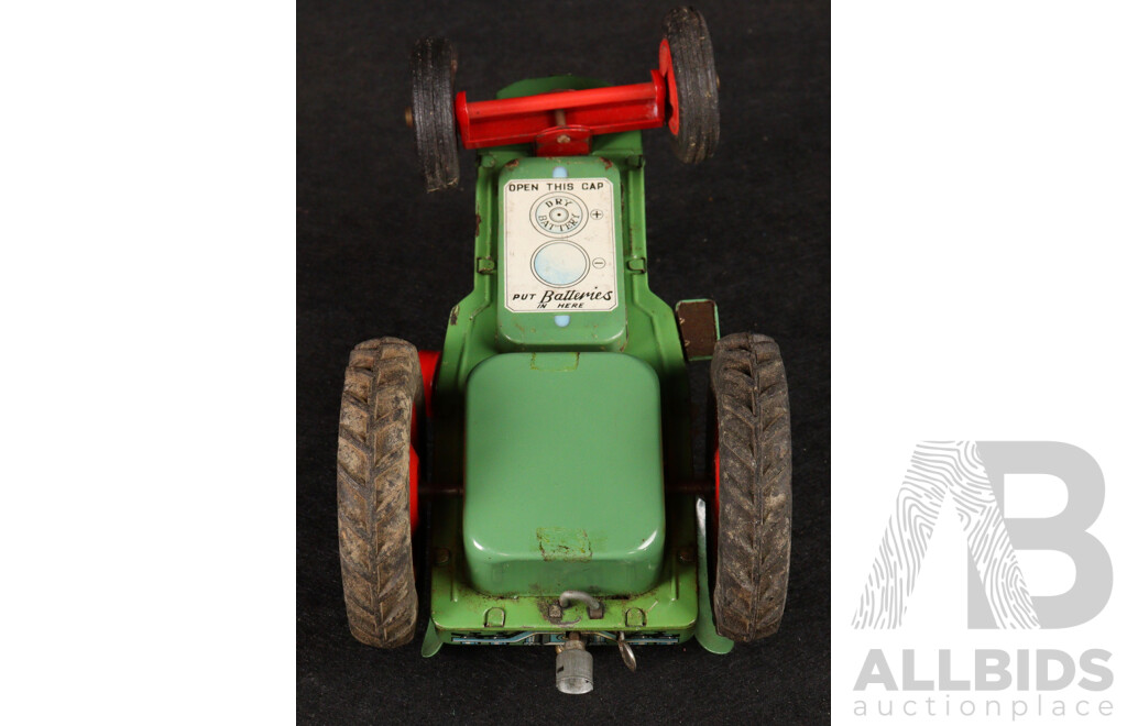 Vintage Modern Toys Pressed Steel Battery Operated Tractor, Conveyor and Scoop, Made in Japan