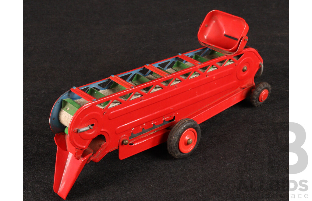 Vintage Modern Toys Pressed Steel Battery Operated Tractor, Conveyor and Scoop, Made in Japan