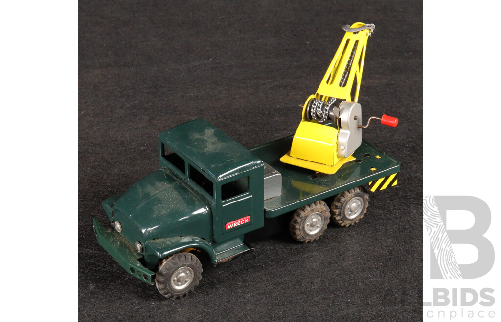 Vintage Haji Pressed Steel 'Wreck Car' with Friction Motor and Original Box , Made in Japan