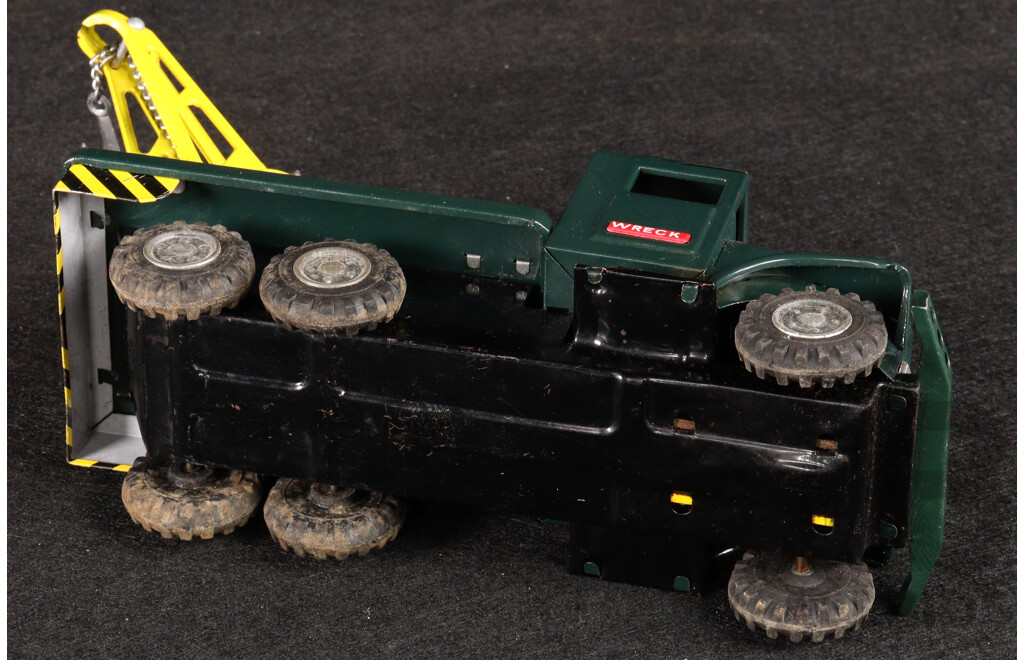Vintage Haji Pressed Steel 'Wreck Car' with Friction Motor and Original Box , Made in Japan