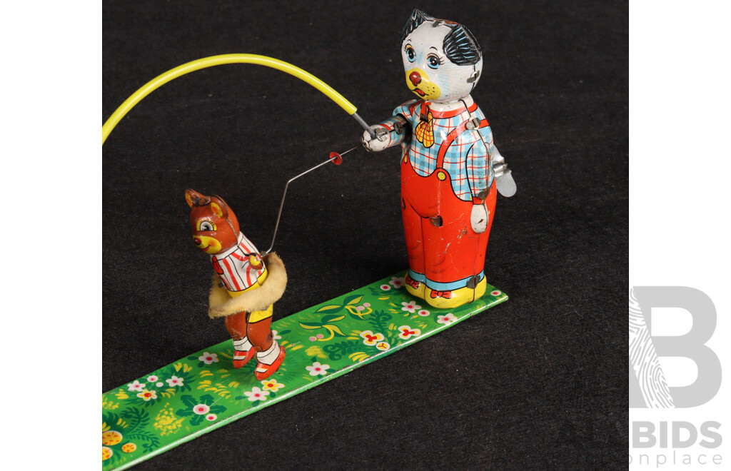 Vintage TPS Pressed Steel Animals Playing Skipping Rope, Made in Japan