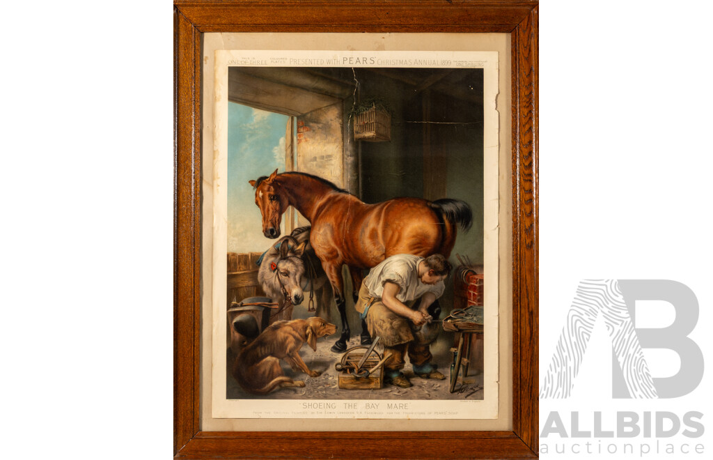Sir Edwin Landseer (19th Century, British, 1802-1873), Shoeing the Bay Mare (1844), Wonderful Pears Coloured Plate (1899) From Published Christmas Annual (1899), 81 x 65 Cm (frame)