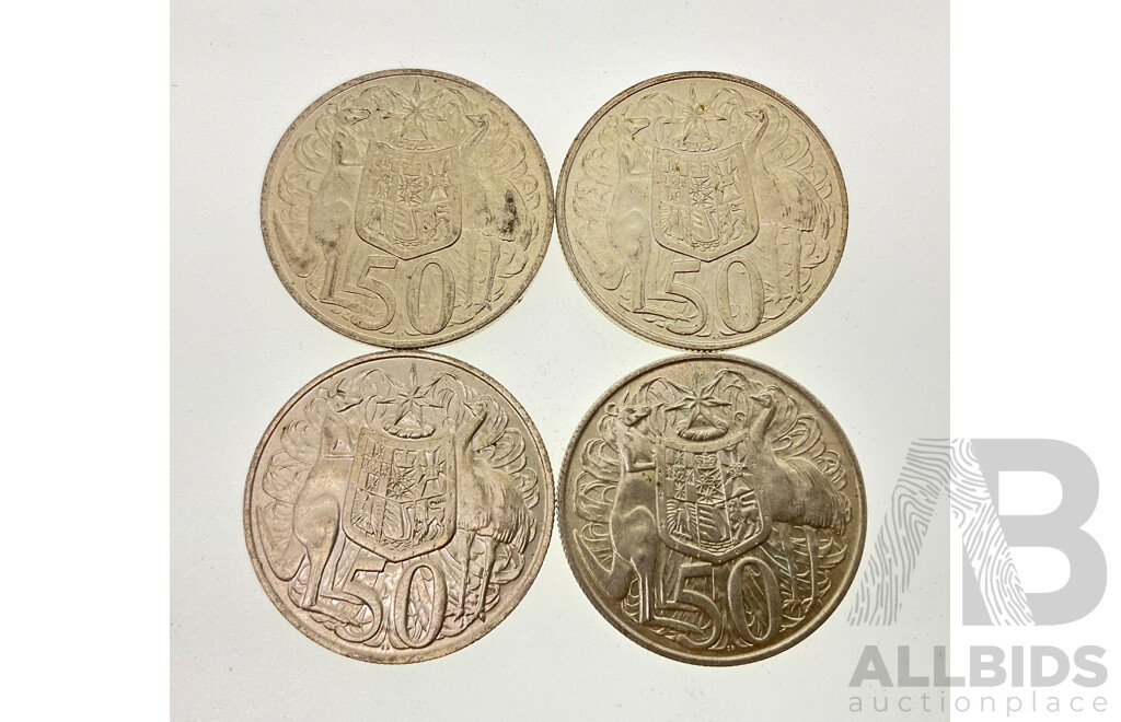 Four Australian 1966 Round Silver Fifty Cent Coins .800