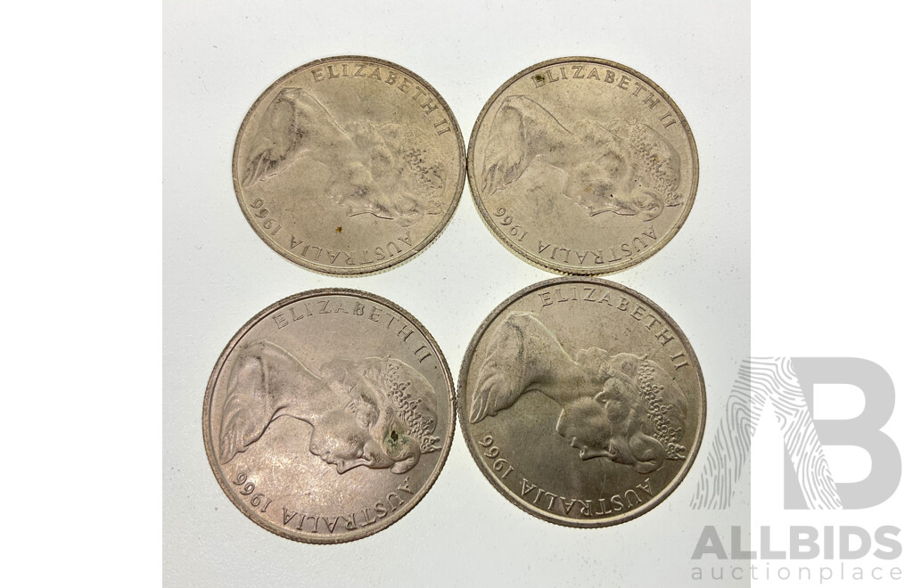 Four Australian 1966 Round Silver Fifty Cent Coins .800