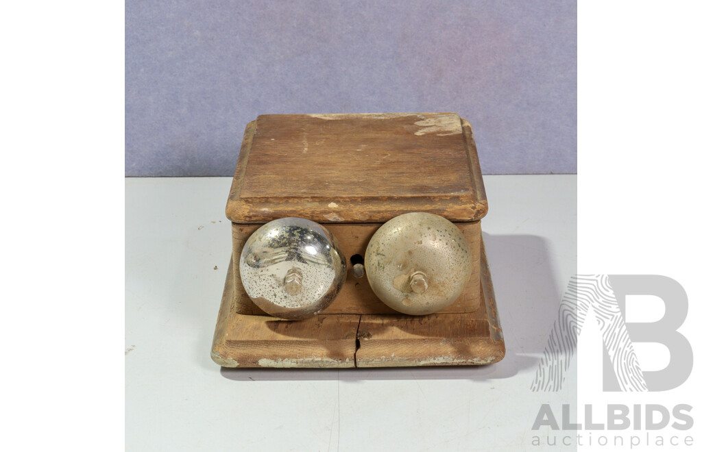 Antique Set Telephone Bells on Wooden Case