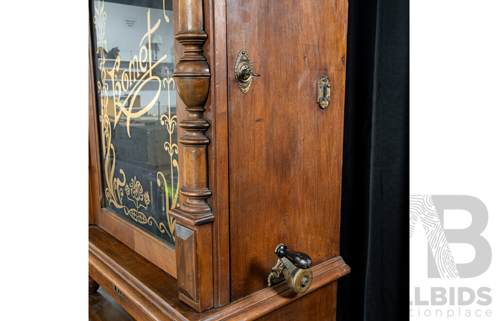 Turn of the Century Komet Upright Music Box in Walnut Case on Later Stand with 44 Various 45cm Kalliope Discs