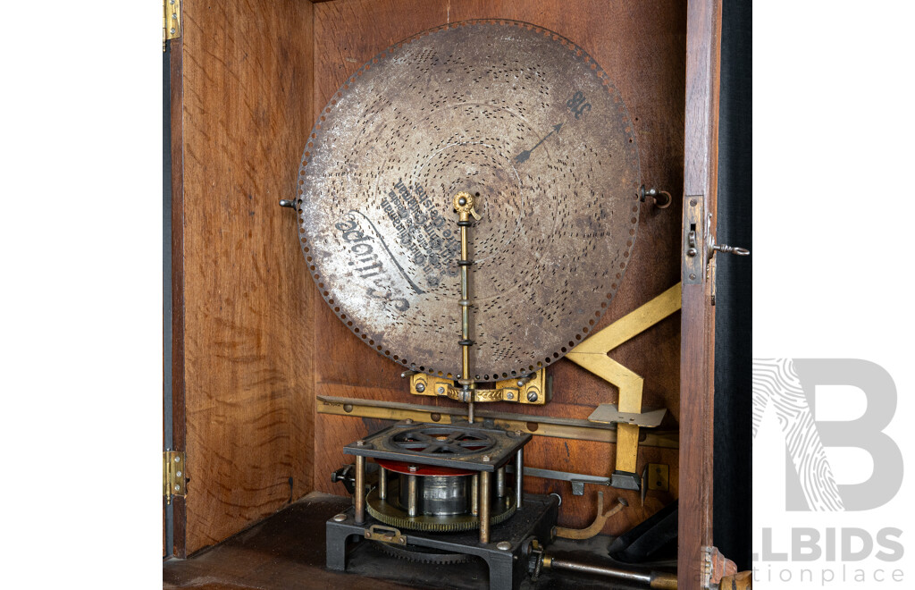 Turn of the Century Komet Upright Music Box in Walnut Case on Later Stand with 44 Various 45cm Kalliope Discs