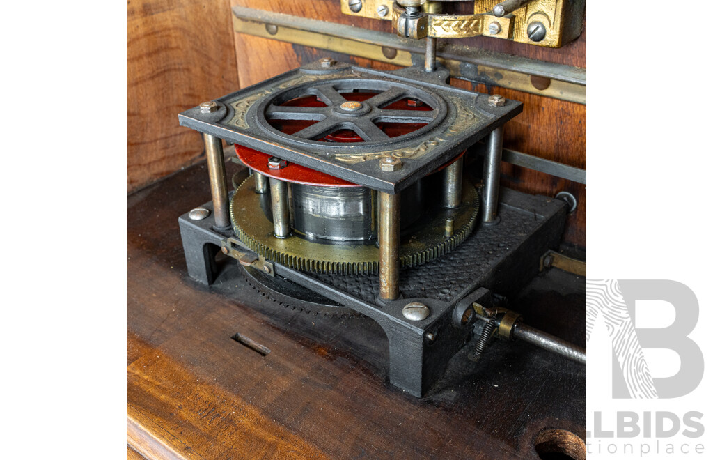 Turn of the Century Komet Upright Music Box in Walnut Case on Later Stand with 44 Various 45cm Kalliope Discs