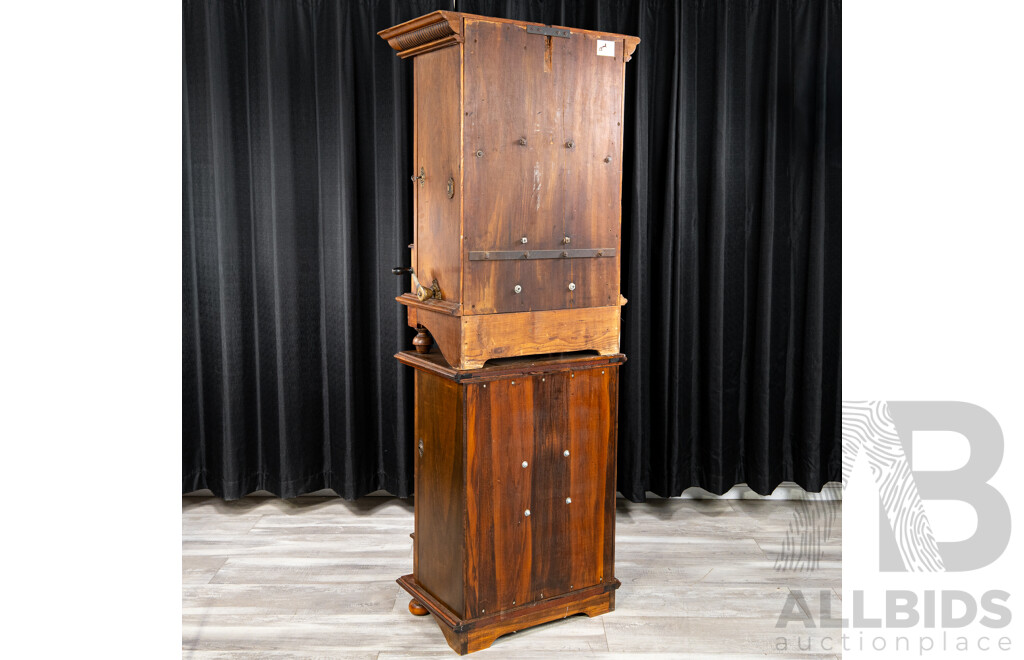 Turn of the Century Komet Upright Music Box in Walnut Case on Later Stand with 44 Various 45cm Kalliope Discs