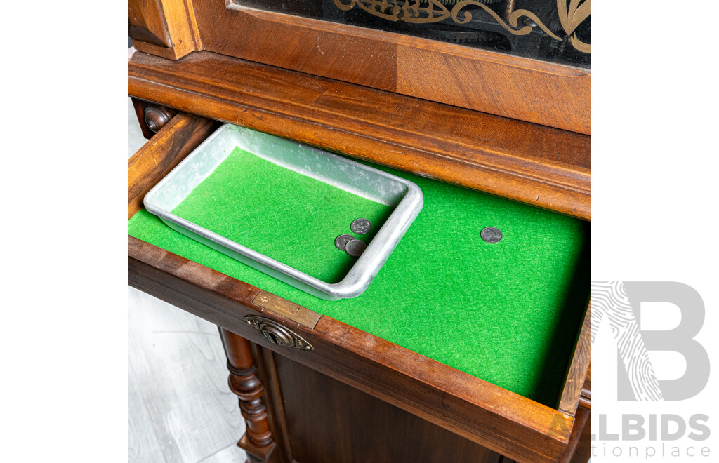 Turn of the Century Komet Upright Music Box in Walnut Case on Later Stand with 44 Various 45cm Kalliope Discs