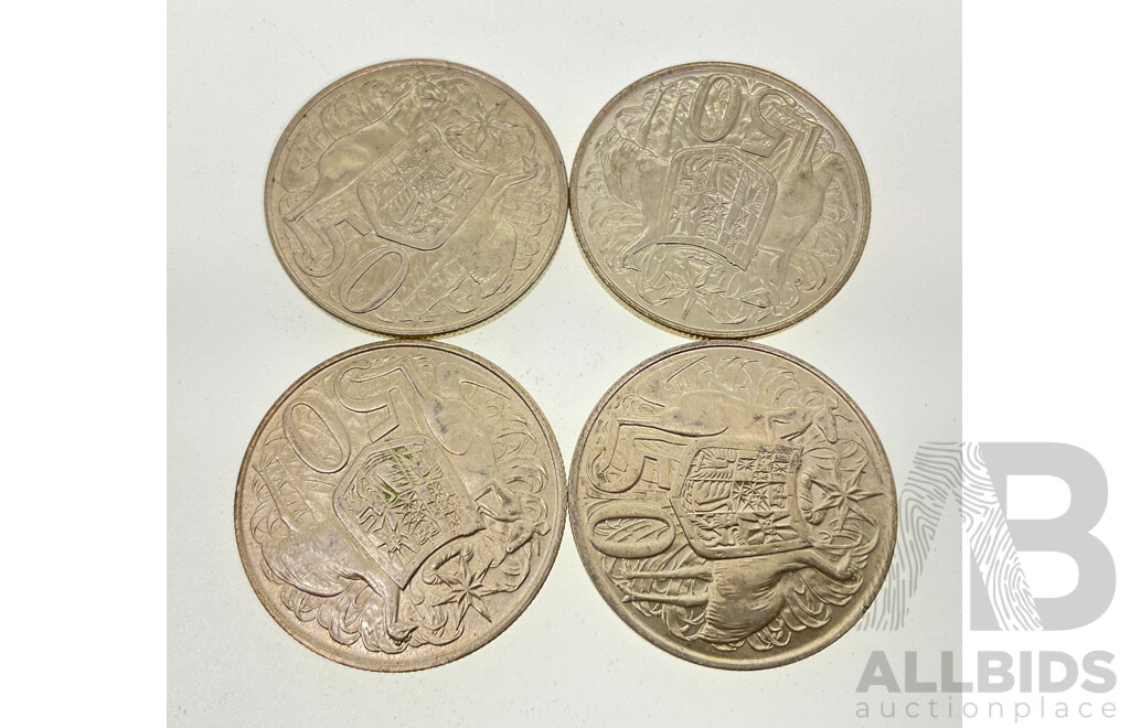 Four Australian 1966 Round Silver Fifty Cent Coins .800