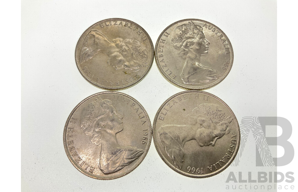 Four Australian 1966 Round Silver Fifty Cent Coins .800