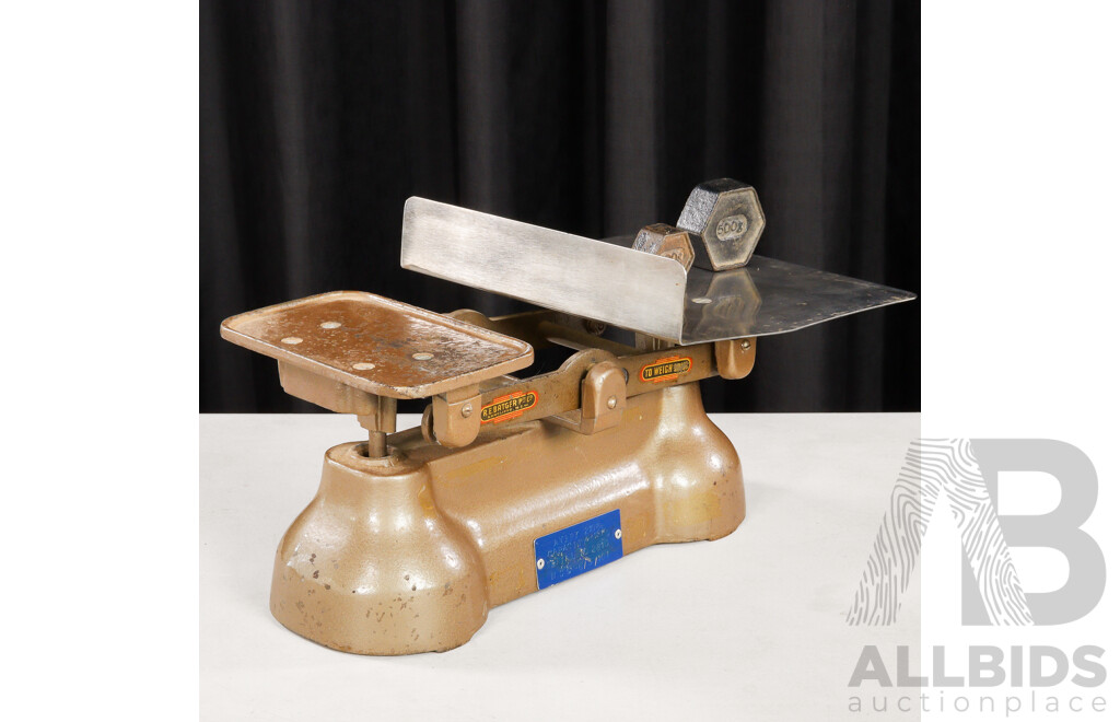 Vintage Metal Counter Top Balance Scale Marked PMG