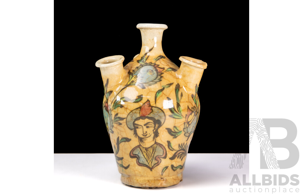 Vimntage Persian Glazed Four Stem Tulip Vase