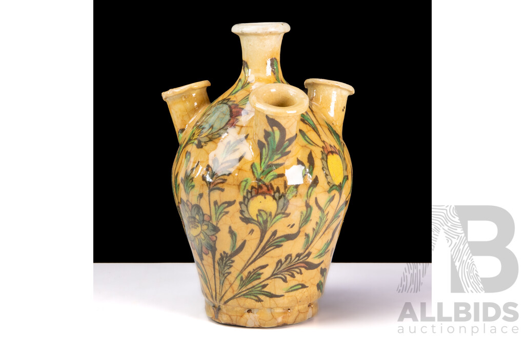 Vimntage Persian Glazed Four Stem Tulip Vase