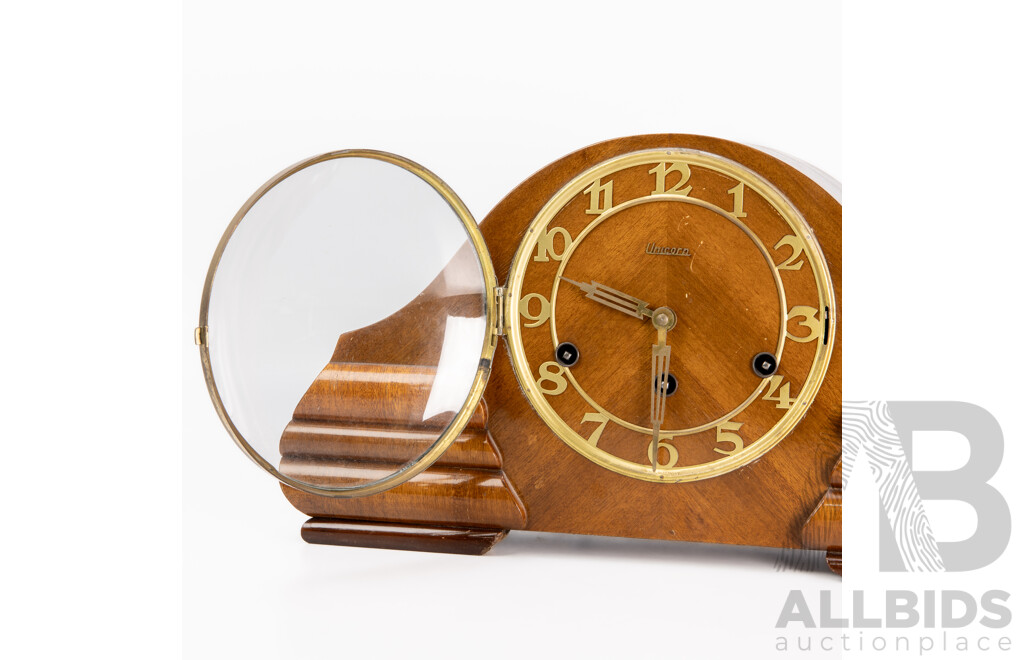 Art Deco Walnut Mantle Clock by Unicorn