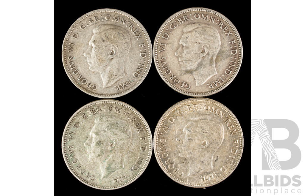 Four Australian KGVI Silver Florins Including 1940, 1942(2) 1944 .925