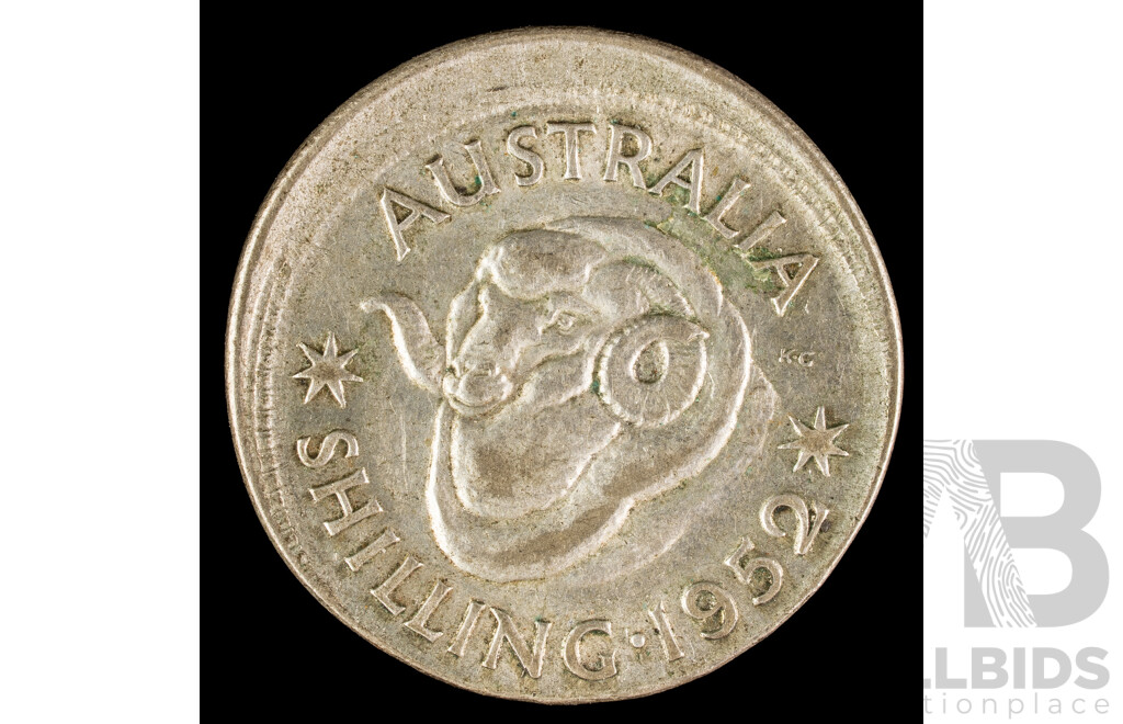 Australian 1952 Silver Shilling, Off Center Strike .500
