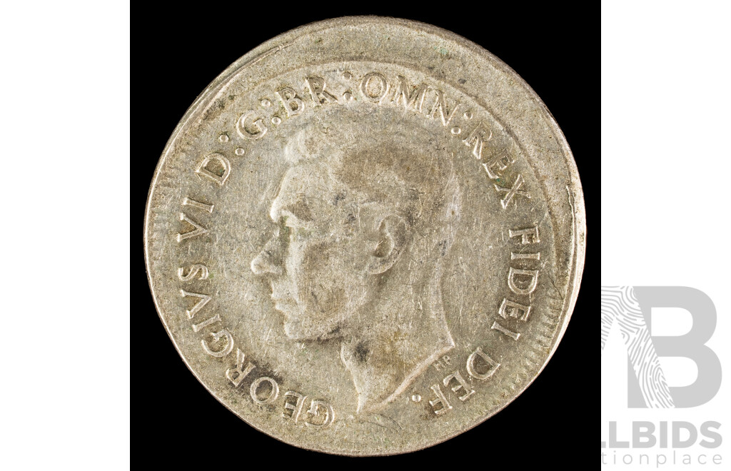 Australian 1952 Silver Shilling, Off Center Strike .500