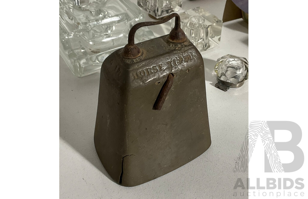 Three Boxes of Vintage Australian Gas Lamp and Table Candles Including Apex, Price's, Palace with Four Inch Brass Horse Bell, Antique Ink Wells