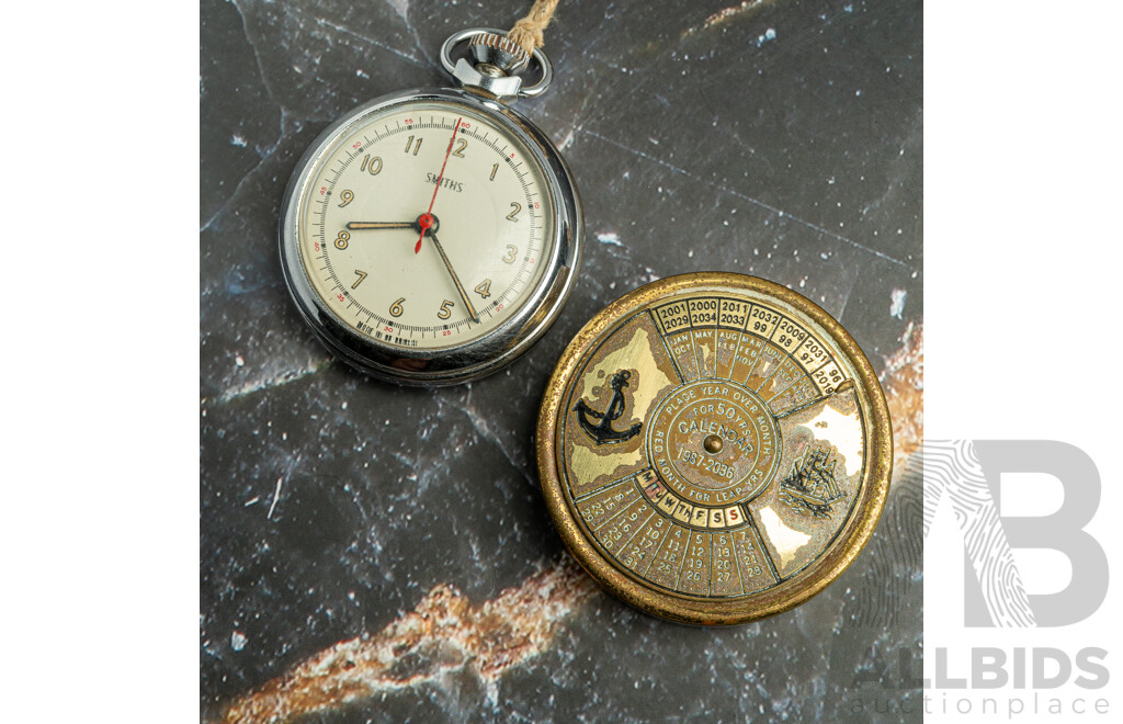 Smiths Vintage Fob Watch & Vintage 1987-2036 50 Year Perpetual Date Calendar