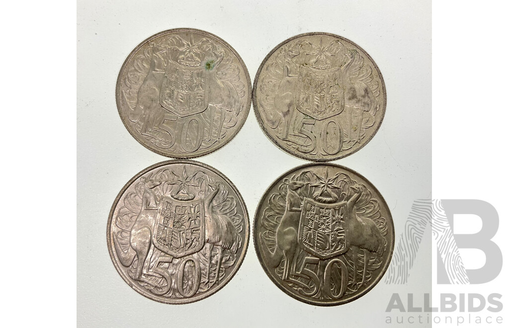 Four Australian 1966 Silver Round Fifty Cent Coins .800