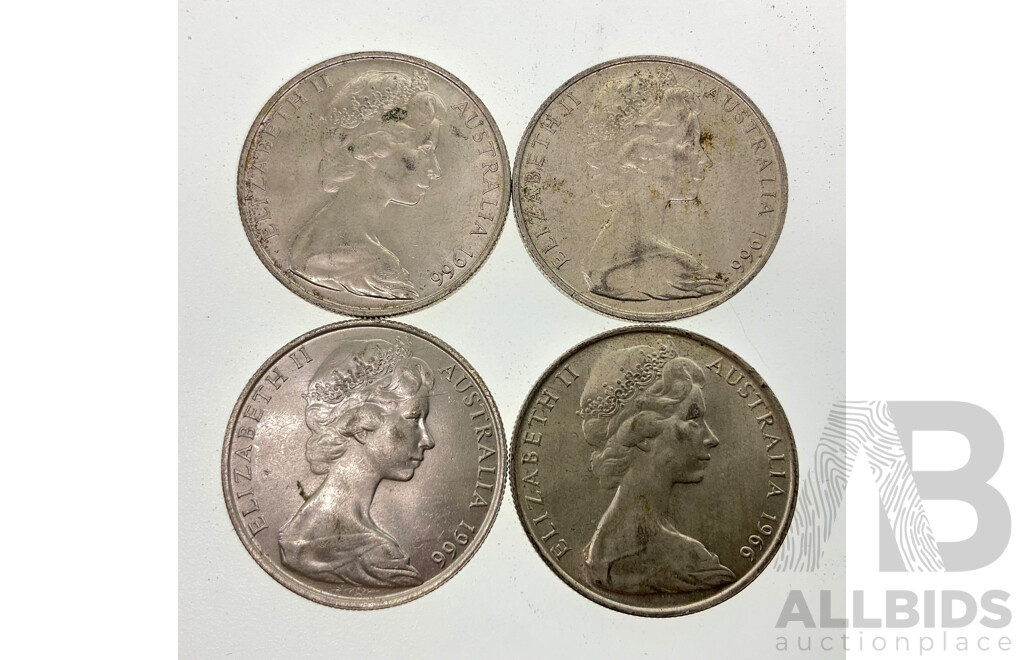 Four Australian 1966 Silver Round Fifty Cent Coins .800