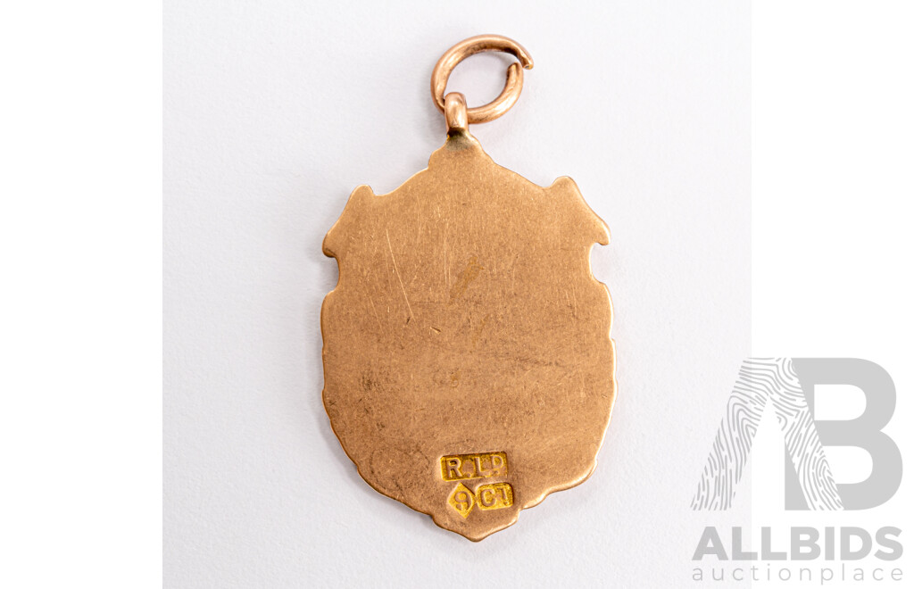 9ct Vintage Fob Style Medallion Sheild Pendant with Cartouch, 35mm X 22mm, 8.36 Grams