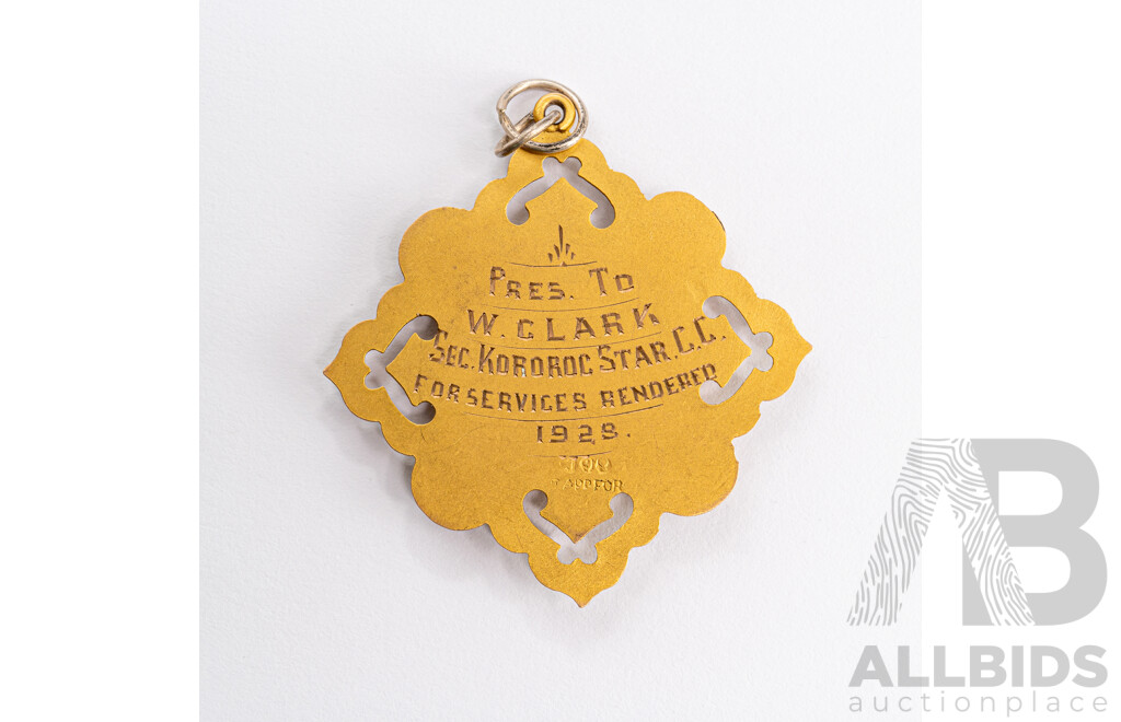 9ct Antique Medallion Pendant with Cricket Motif, Dated 1925, 40mm X 38mm, 4.09 Grams