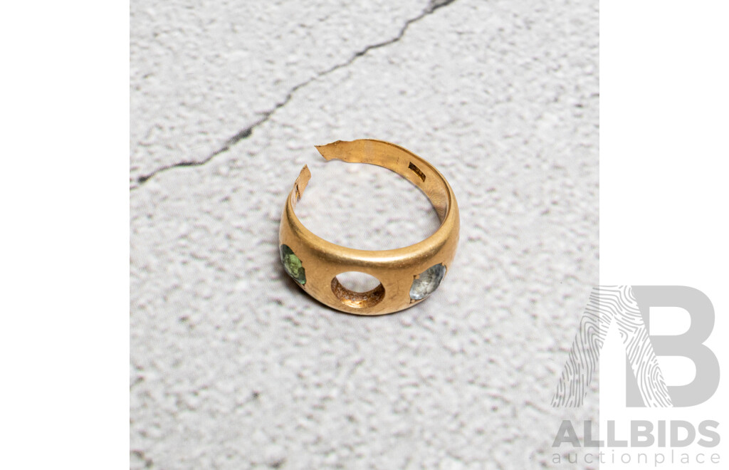 18ct Vintage Gypsy Ring with Aquamarine & Tourmaline, Missing Centre Stone, Needs Repair, 7.97 Grams