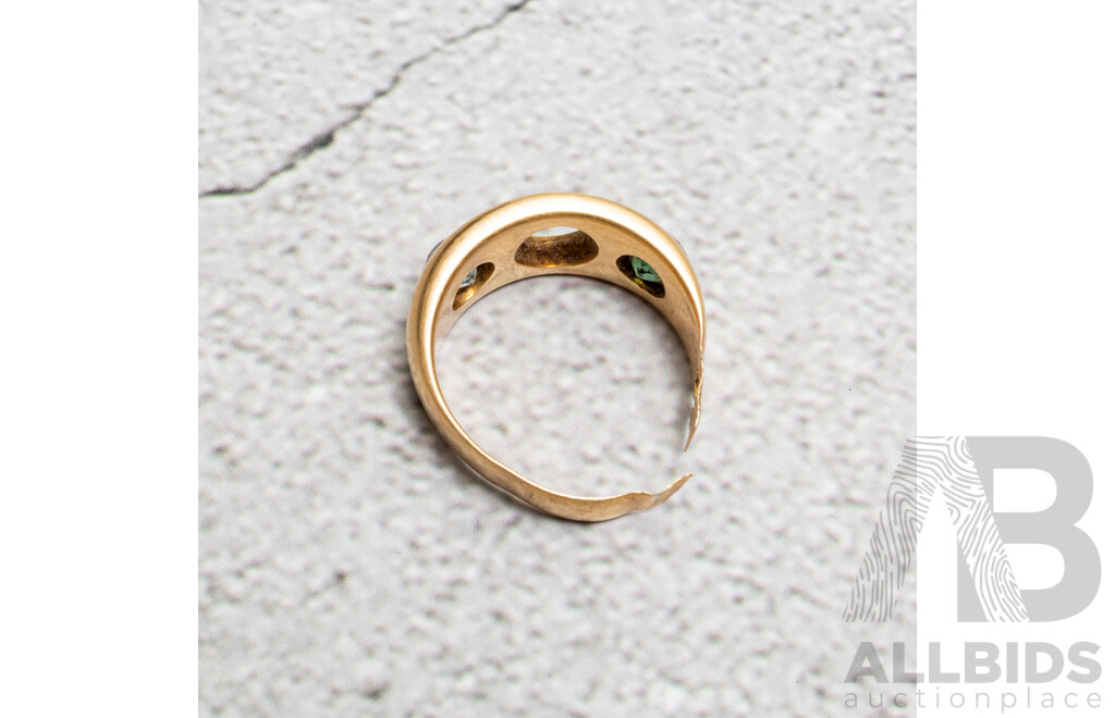 18ct Vintage Gypsy Ring with Aquamarine & Tourmaline, Missing Centre Stone, Needs Repair, 7.97 Grams