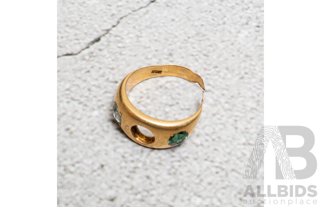 18ct Vintage Gypsy Ring with Aquamarine & Tourmaline, Missing Centre Stone, Needs Repair, 7.97 Grams