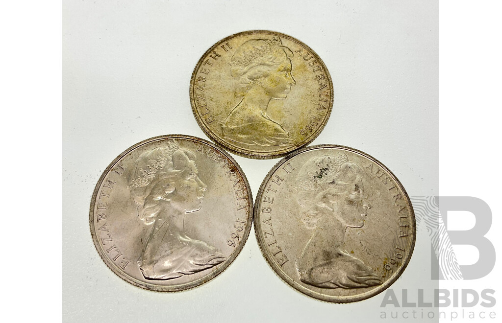 Three Australian 1966 Silver Round Fifty Cent Coins .800