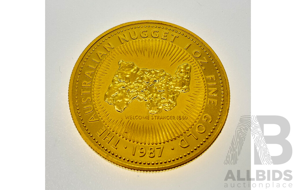 Australian 1987 Gold One Hundred Dollar Coin, The Australian Nugget, Welcome Stranger 1869, 1 Oz Fine Gold