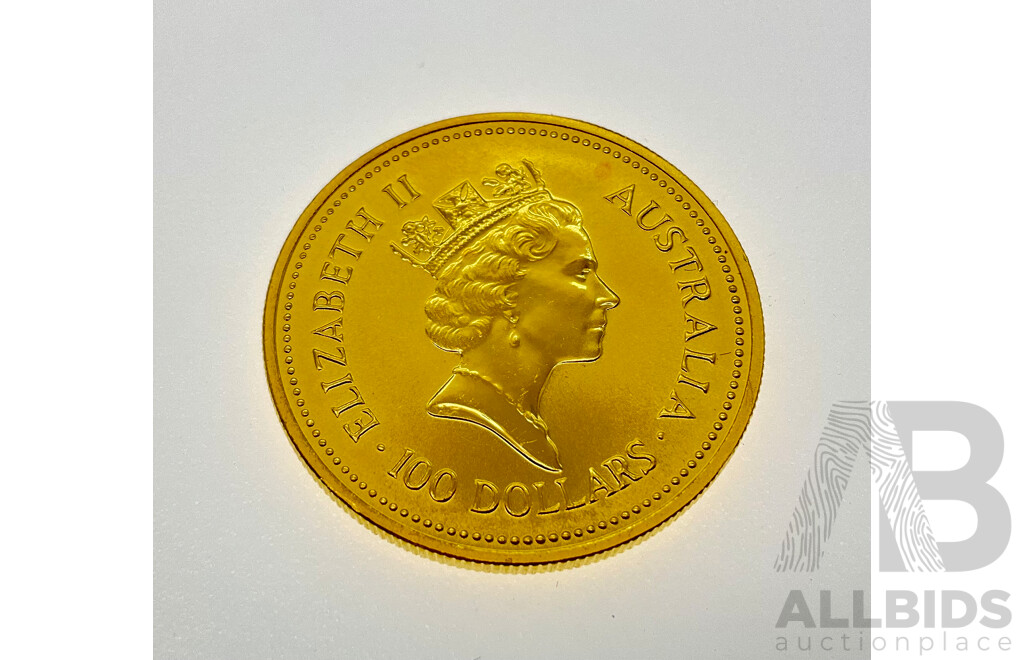 Australian 1987 Gold One Hundred Dollar Coin, The Australian Nugget, Welcome Stranger 1869, 1 Oz Fine Gold