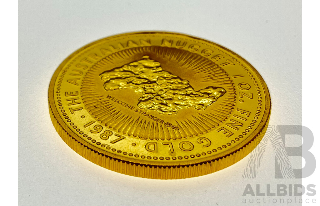 Australian 1987 Gold One Hundred Dollar Coin, The Australian Nugget, Welcome Stranger 1869, 1 Oz Fine Gold
