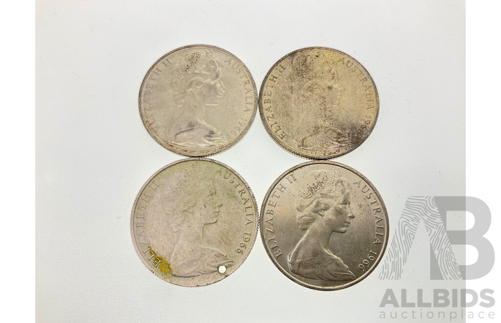 Four Australian 1966 Round Silver Fifty Cent Coins .800