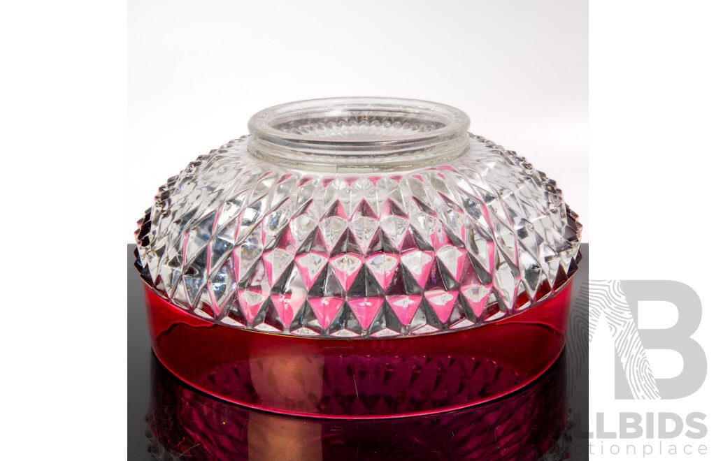 Large Vintage Continental Ruby Flashed Pressed Glass Serving Bowl